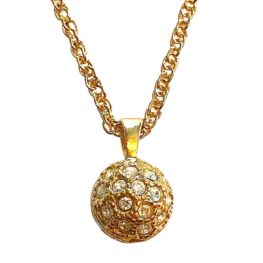 AVON Vintage Crystal Pave Ball Pendant Necklace Gold
